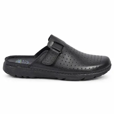 Mule OCEAN OC-1050P-N noire pour homme en cuir perforé, avec bride latérale ajustable