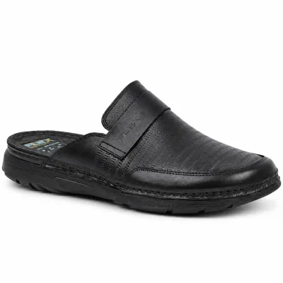 Mule OCEAN OC-1052-N noire pour homme en cuir texturé, avec bride décorative