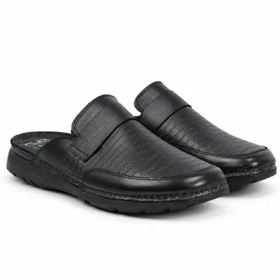 Mule OCEAN OC-1052-N noire pour homme en cuir texturé, avec bride décorative