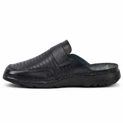 Mule OCEAN OC-1052-N noire pour homme en cuir texturé, avec bride décorative