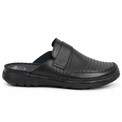 Mule OCEAN OC-1052-N noire pour homme en cuir texturé, avec bride décorative