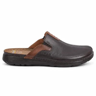 Mule OCEAN OC-1054-M pour homme en cuir noir avec empiècements marron