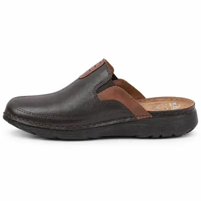 Mule OCEAN OC-1054-M pour homme en cuir noir avec empiècements marron