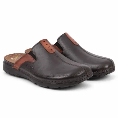 Mule OCEAN OC-1054-M pour homme en cuir noir avec empiècements marron