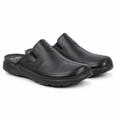 Mule OCEAN OC-1054-N noire pour homme en cuir, avec arrière ouvert