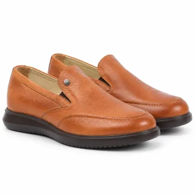 Mocassin OCEAN OC-M605-W pour homme en cuir cognac texturé, sans lacets
