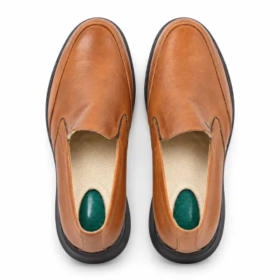 Mocassin OCEAN OC-M605-W pour homme en cuir cognac texturé, sans lacets