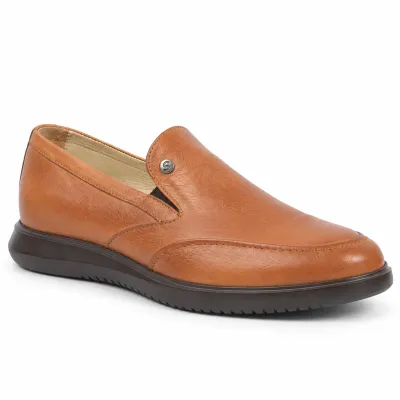 Mocassin OCEAN OC-M605-W pour homme en cuir cognac texturé, sans lacets