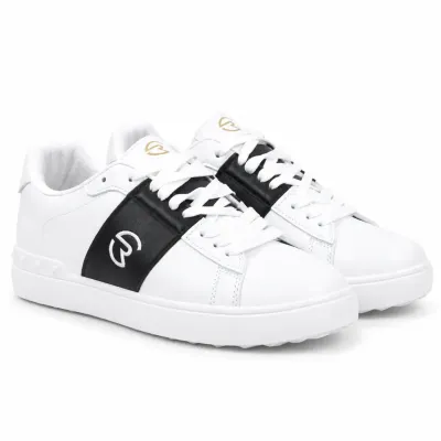 Sneakers ROBINSON RN-YZ-08-BC pour homme, blanches avec empiècement noir latéral, lacets blancs