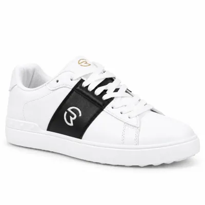 Sneakers ROBINSON RN-YZ-08-BC pour homme, blanches avec empiècement noir latéral, lacets blancs