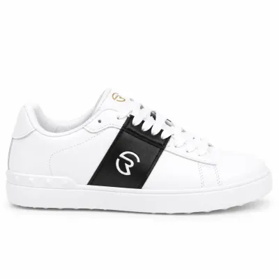 Sneakers ROBINSON RN-YZ-08-BC pour homme, blanches avec empiècement noir latéral, lacets blancs