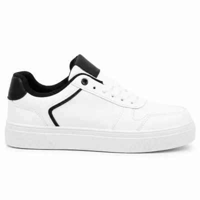 Sneakers blanches et noires pour homme S-SK28-BC avec tige synthétique, lacets blancs