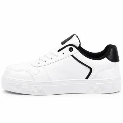 Sneakers blanches et noires pour homme S-SK28-BC avec tige synthétique, lacets blancs