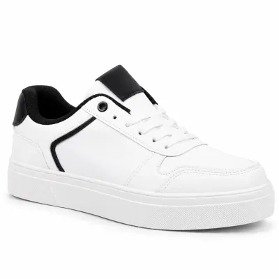 Sneakers blanches et noires pour homme S-SK28-BC avec tige synthétique, lacets blancs