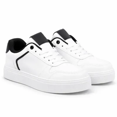 Sneakers blanches et noires pour homme S-SK28-BC avec tige synthétique, lacets blancs