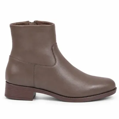 Boots femme Andrea Bruni en cuir taupe AB-109-10-M, vue extérieure avec bout arrondi, talon bloc de 3,5 cm et tige de 14 cm.