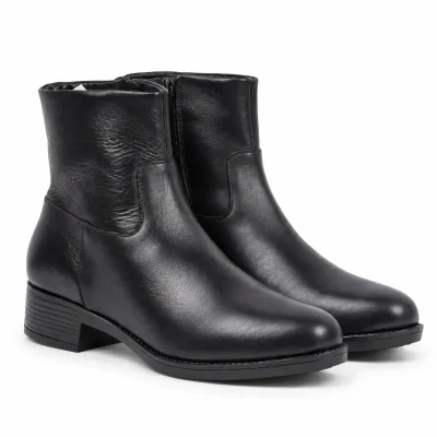 Boots femme Andrea Bruni AB-109-10-N en cuir noir, vue intérieure avec fermeture éclair latérale, bout arrondi