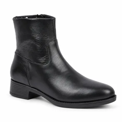 Boots femme Andrea Bruni AB-109-10-N en cuir noir, vue intérieure avec fermeture éclair latérale, bout arrondi
