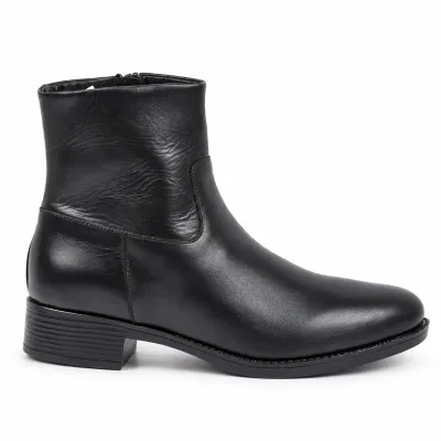 Boots femme Andrea Bruni AB-109-10-N en cuir noir, vue intérieure avec fermeture éclair latérale, bout arrondi