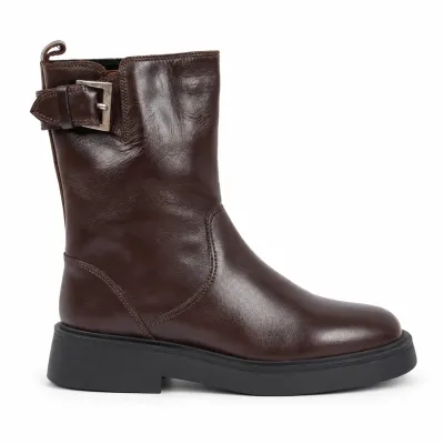 Boots femme Andrea Bruni AB-S-1-M en cuir marron foncé, vue intérieure avec zip latéral, bride à boucle métallique