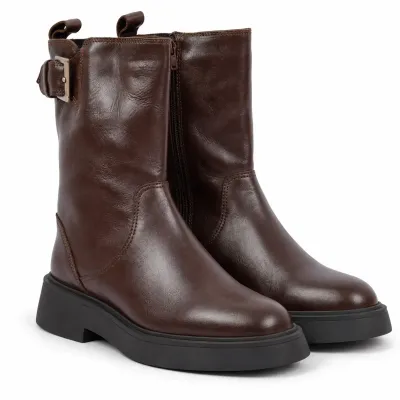 Boots femme Andrea Bruni AB-S-1-M en cuir marron foncé, vue intérieure avec zip latéral, bride à boucle métallique