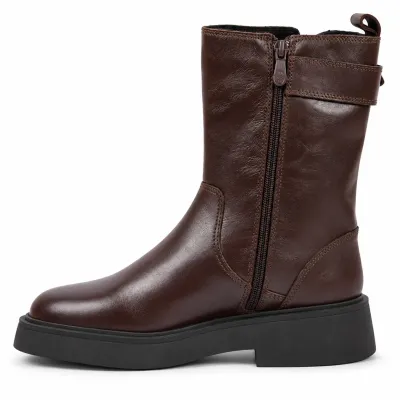 Boots femme Andrea Bruni AB-S-1-M en cuir marron foncé, vue intérieure avec zip latéral, bride à boucle métallique