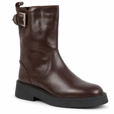 Boots femme Andrea Bruni AB-S-1-M en cuir marron foncé, vue intérieure avec zip latéral, bride à boucle métallique