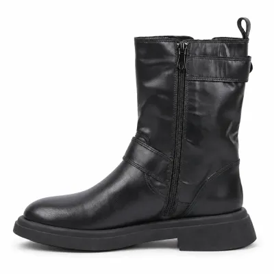 Boots femme Andrea Bruni AB-S-4-N en cuir noir, vue intérieure avec fermeture éclair latérale, brides à boucles métalliques