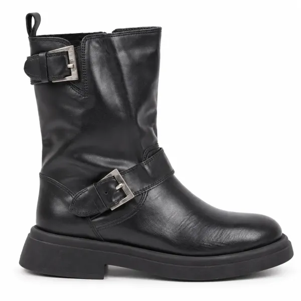 BOOTS FEMME ANDREA BRUNI CUIR NOIR À BOUCLES