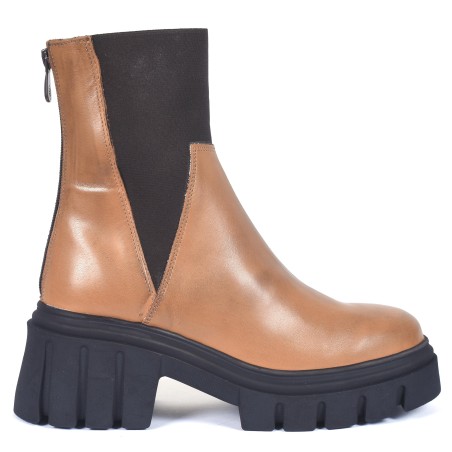 BOOTS FEMME CUIR CAMEL SEMELLE ÉPAISSE