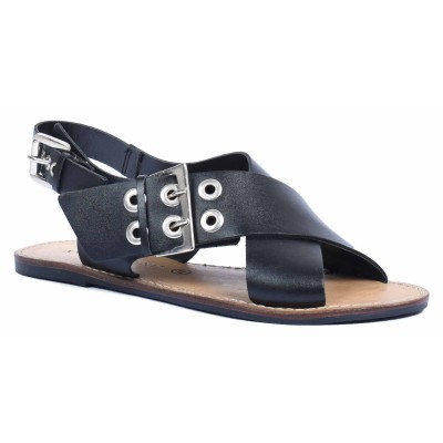 Sandale femme plate croisée Andrea Bruni noir - Référence AB-SAND-N - Élégance en 100 % cuir. Sandale femme plate croisée Andrea Bruni noir - Référence AB-SAND-N - Élégance en 100 % cuir.