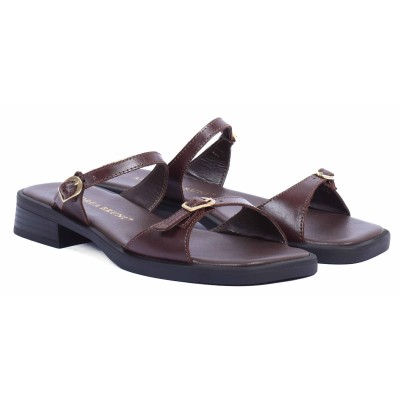 Mule femme Andrea Bruni marron - Référence AB-206-1-M - Élégance et confort en cuir véritable.