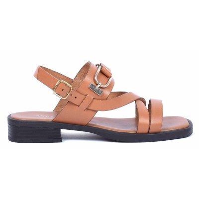 Sandale plate femme en cuir camel Andrea Bruni modèle AB-249-10-C