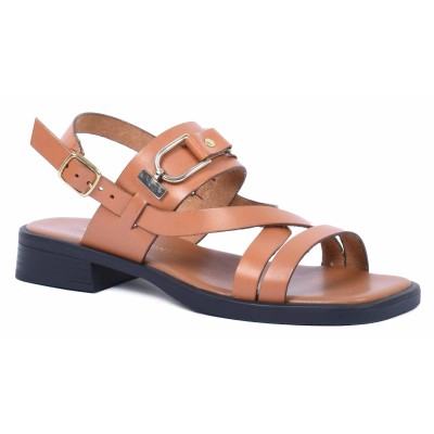 Sandale plate femme en cuir camel Andrea Bruni modèle AB-249-10-C