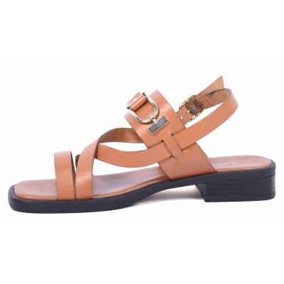 Sandale plate femme en cuir camel Andrea Bruni modèle AB-249-10-C