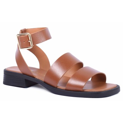 Sandale plate femme en cuir camel Andrea Bruni modèle AB-249-10-C Sandale plate femme en cuir camel Andrea Bruni modèle AB-249-10-C