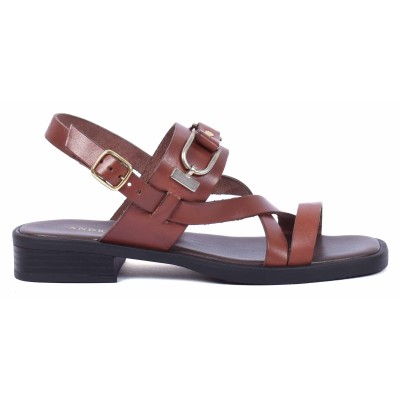 Sandale plate femme en cuir marron Andrea Bruni modèle AB-249-10-M Sandale plate femme en cuir marron Andrea Bruni modèle AB-249-10-M