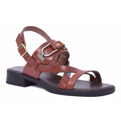 Sandale plate femme en cuir marron Andrea Bruni modèle AB-249-10-M Sandale plate femme en cuir marron Andrea Bruni modèle AB-249-10-M