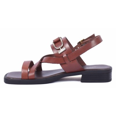 Sandale plate femme en cuir marron Andrea Bruni modèle AB-249-10-M Sandale plate femme en cuir marron Andrea Bruni modèle AB-249-10-M