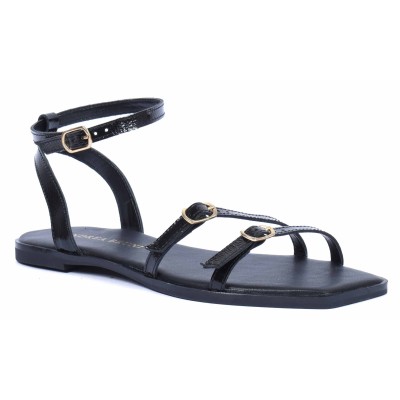 Sandales plates en cuir noir pour femme Andrea Bruni - Référence AB-SBANDE-N Sandales plates en cuir noir pour femme Andrea Bruni - Référence AB-SBANDE-N