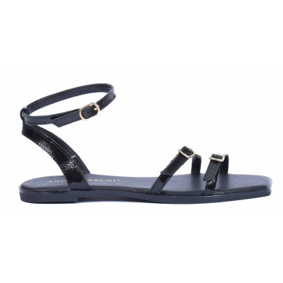 Sandales plates en cuir noir pour femme Andrea Bruni - Référence AB-SBANDE-N Sandales plates en cuir noir pour femme Andrea Bruni - Référence AB-SBANDE-N