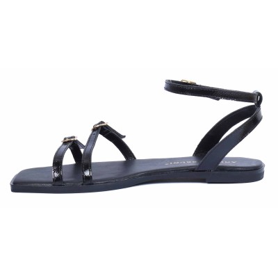 Sandales plates en cuir noir pour femme Andrea Bruni - Référence AB-SBANDE-N Sandales plates en cuir noir pour femme Andrea Bruni - Référence AB-SBANDE-N
