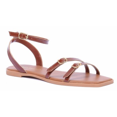 Sandales plates en cuir camel pour femme Andrea Bruni - Référence AB-SBANDE-C Sandales plates en cuir camel pour femme Andrea Bruni - Référence AB-SBANDE-C
