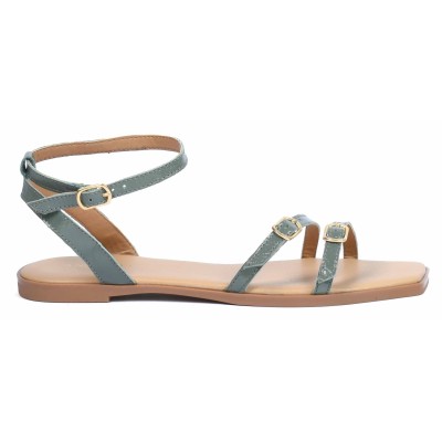 Sandales plates en cuir vert pour femme Andrea Bruni - Référence AB-SBANDE-VT Sandales plates en cuir vert pour femme Andrea Bruni - Référence AB-SBANDE-VT