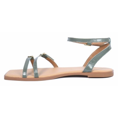 Sandales plates en cuir vert pour femme Andrea Bruni - Référence AB-SBANDE-VT Sandales plates en cuir vert pour femme Andrea Bruni - Référence AB-SBANDE-VT