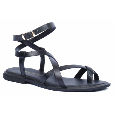 Sandales plates en cuir noir pour femme Andrea Bruni - Référence AB-601-20-N