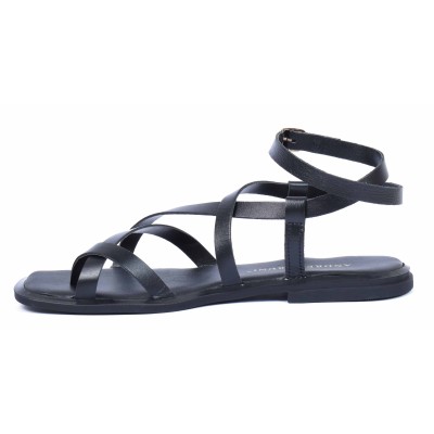 Sandales plates en cuir noir pour femme Andrea Bruni - Référence AB-601-20-N