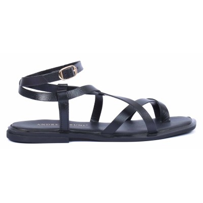 Sandales plates en cuir noir pour femme Andrea Bruni - Référence AB-601-20-N