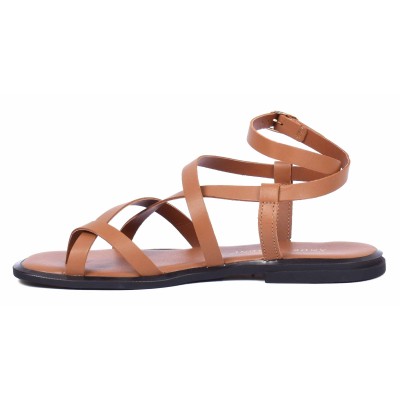 Sandales plates en cuir camel pour femme Andrea Bruni - Référence AB-601-20-C Sandales plates en cuir camel pour femme Andrea Bruni - Référence AB-601-20-C