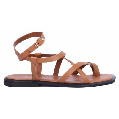 Sandales plates en cuir camel pour femme Andrea Bruni - Référence AB-601-20-C Sandales plates en cuir camel pour femme Andrea Bruni - Référence AB-601-20-C